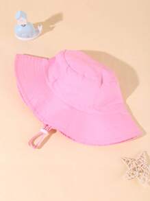 1 件儿童纯色抽绳渔夫帽，可调节尺寸，户外防晒休闲帽，适合男孩和女孩，春秋季，旅行，海滩度假 - 粉色 - 查看 1