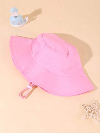 1 件儿童纯色抽绳渔夫帽，可调节尺寸，户外防晒休闲帽，适合男孩和女孩，春秋季，旅行，海滩度假