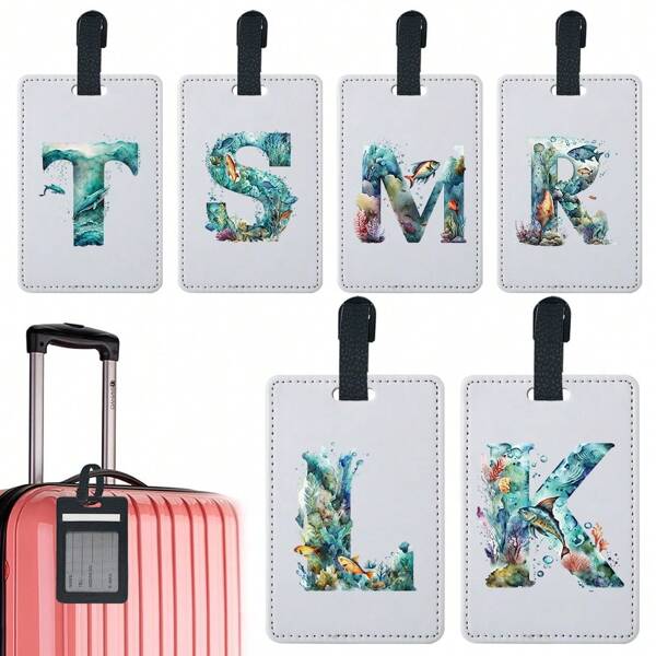 Leather Luggage Tag, Suitcase Bag Tag, Cute Bag Identification Tag, Student ID Card Holder, Anti-Lost Travel Luggage Tag, Travel Accessories, Travel Essentials, Initial Letter, 26 Alphabet Patterns, Gift, Birthday, Graduation, School Decor, Dorm Decor, Back To School, Home Decor, Room Decor, School Supplies