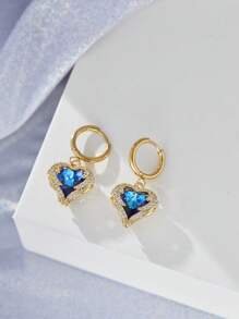 1 Pair Fashionable High-End Marine Blue Zirconia Heart Shaped Wings Pendant Earrings Ladies Niche Design Party Everyday Jewelry