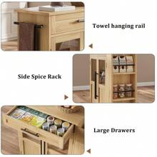 Ataucjin Kitchen Storage Island,Wooden Rolling Kitchen Island On Wheels With Thicker Wooden Top,Kitchen Cart With Storage Cabinet,Portable Trolley Island With 3 Spice Rack And Drawers,For Kitchen,Dining Room