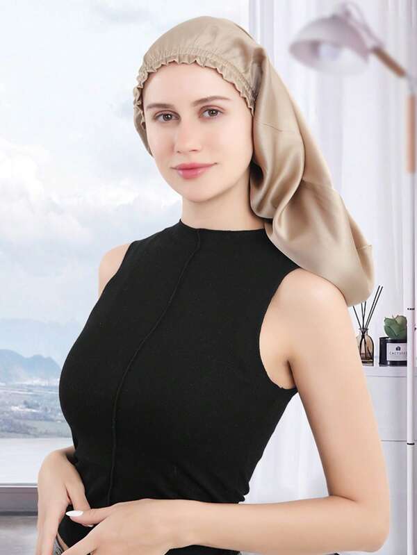 1pc Women's Minimalist Breathable 100% Mulberry Silk Night Sleep Cap, Long Tube Hair Hat