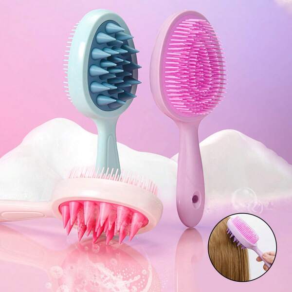 1pc Double-Sided Detangler Comb, Natural Scalp Massage Hairbrush, Long Handle Shampoo Brush, Home Bath Body Scrubber, Plastic Teeth, ABS Handle, For Normal Hair Type