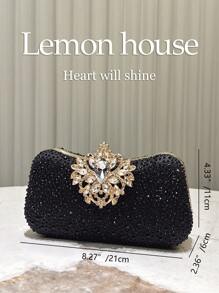 1 pieza de bolso de noche elegante de lujo con pedrería y brillo azul marino, bolso de mano de moda con cierre de pedrería, adecuado para banquetes, fiestas, bodas, galas, regalo ideal para - Negro - Ver 5