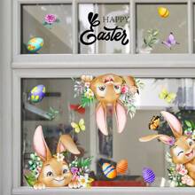 Easter Rabbit & Egg Pattern Self-Adhesive Wall Stickers, Suitable For Windows, Glass, Living Room, Bedroom - Multicolor - View 4