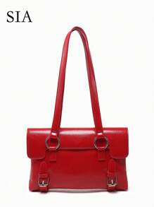 1 pieza Bolso de hombro cruzado casual de mujer con estilo de calle vintage Y2K, decoración de metal de múltiples correas, gran capacidad, adecuado para salidas, citas, fiestas - Rojo - Ver 1
