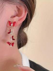 1 Pair Fashionable & Elegant Butterfly Rhinestone Pendant Earrings