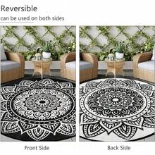 Boho Round Outdoor Rug For Patios 5Ft/6Ft/8Ft, Waterproof Round Outdoor Picnic Rug Lightweight Portable Plastic Straw Rug,Deck Carpet For Backyard Camping Porch - Black/White - View 5