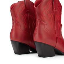 Women's Cowboy Ankle Boots Western Booties Low Heel Pointed Toe Cowgirl Boots - 紅色 - 查看 8