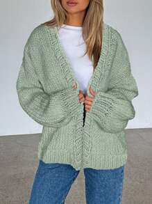 Women's Fall Open Front Cardigan Sweaters Long Sleeve Loose Fit Chunky Knit Outerwear New Years Casual Outfits - xám xanh - Xem 4