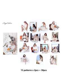 1 Pacote de 30 Peças de Adesivos Decorativos de Menina Artística em PET para Scrapbooking, Artesanato DIY, Álbum de Fotos, Planejador, Suprimentos Escolares, Volta às Aulas