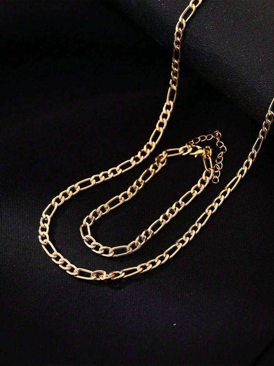 1 套现代时尚男女通用嘻哈手链和项链配饰组合，适合日常佩戴或聚会装 - 金黃色 - 查看 1