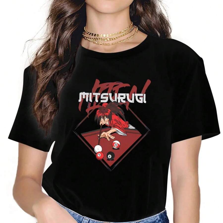 Hiten Mitsurugi Women Clothes Rurouni Kenshin Manga T-Shirt Kawaii Vintage Female Blusas.Jpg - 黑色 - 查看 1
