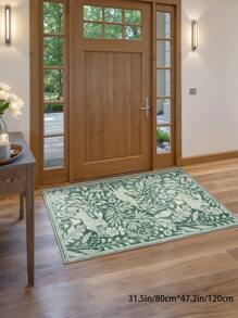1 Piece Rectangle Faux Cashmere Carpet With Flower Bunny Print. Green Area Rugs For Living Room, Soft Carpet For Bedroom, Home Decoration, Soft And Fluffy Rug For Bed Room, Delicate To The Touch, Non-Slip Washable And Foldable Area Rug. It Can Be Used In Living Room, Bedroom, Doormat, Home Decoration, Suitable For Different Seasons Of Spring, Summer, Autumn And Winter.