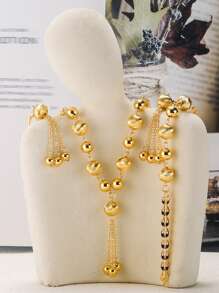 4pcs/Set Retro Style Tasseled Pendant Necklace, Earrings, Bracelet Fashion Jewelry Set - LNS0757 - View 1