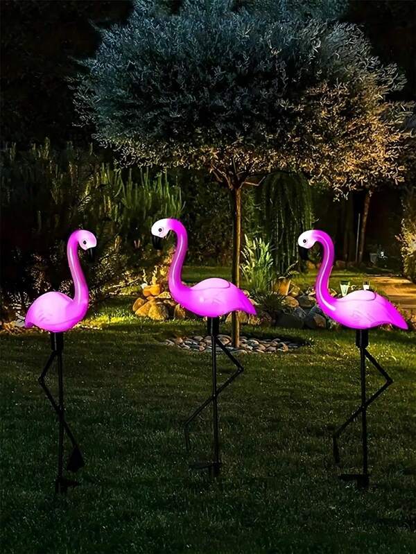 3 Stücke Solar Flamingo Gartenleuchte, Wasserdichte Outdoor Garten Flamingo LED Wegeleuchte, geeignet für Rasen, Terrasse, Teich, Veranda, Hinterhof Deko, Weihnachts- und Thanksgiving-Geschenk für die Familie
