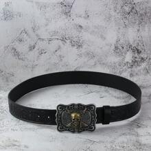 Zinc Alloy Western Style Retro Skull, Leopard Head, Sheep Head Pattern Embossed Texture Boho Faux Leather Belt - Multicolor - View 3