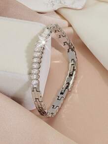 1 件时尚奢华优雅闪亮椭圆形锆石手链，表带设计，适合男士婚礼、订婚时的惊喜礼物 - SZ313 - 查看 4