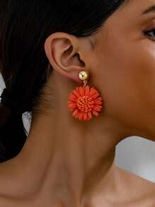 1 Pair Elegant & Romantic Raffia Flower Drop Earrings, Chic Daily And Vacation Accessory For Women