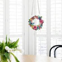 5D DIY Diamond Art Painting Kits Hanging Pendant, Wreath Flower Butterfly Diamond Art Hanging Sign DIY Special Shaped Crystal Pendant Ornaments For Door Wall Window Home Festival Decor