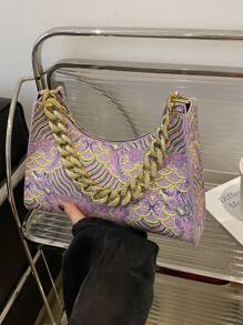 Multicolor Acrylic Decorative Auspicious Cloud Pattern Simplistic Fashion Crescent Shoulder Bag