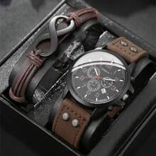 4-Piece Gift Set For Men: Wallet, Bracelet, Watch, Pen. Professional Business Accessories Set To Boost Your Workplace Presence