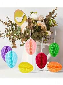 1pc Easter Theme Rabbit Decor Cute Egg Honeycomb Ball, Spring/Summer Birthday Party Decoration, Egg-Shaped Paper Honeycomb Ball Hanging Decor, Suitable For Easter, Birthday, Holiday Party, Indoor/Outdoor Hanging Decor, Home Porch, Dining Table Centerpiece, Display Cabinet, Fireplace, Event Atmosphere Setting, Family Gathering