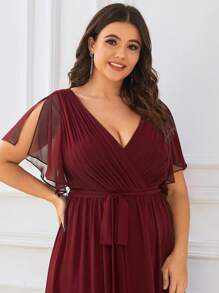 EVERPRETTY Elegant V-Neck Ruffle Flare Sleeve Floor-Length Burgundy Bridesmaid Dress, Spring/Summer Wedding Guest Party Dress - Burgundy - View 6