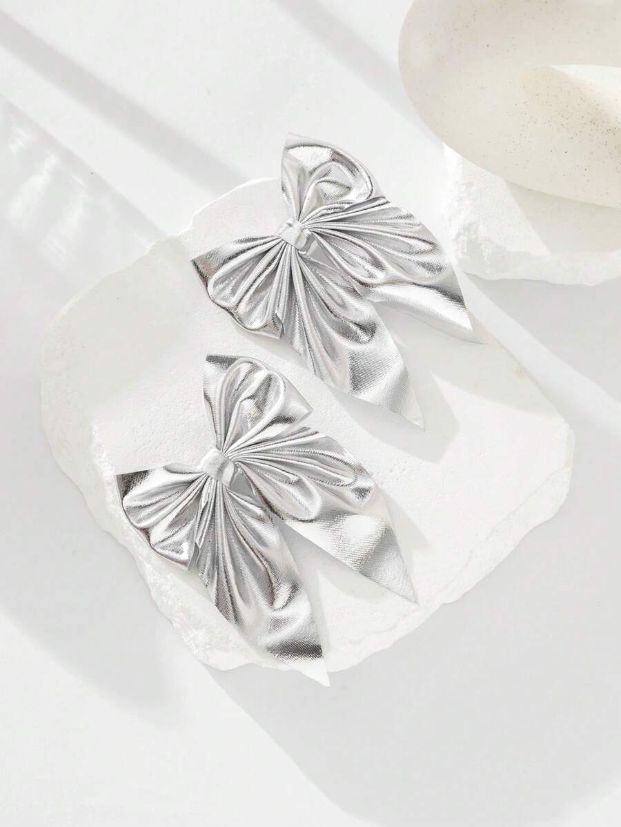 2 piezas de pinzas para el cabello con lazo de color metálico para niños - Plateado - Ver 1