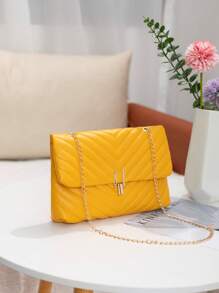 1pc Fashionable & Versatile Embroidered Lock Chain Crossbody Bag, Ideal Holiday Gift, Fashionable Butter Yellow Bag For Women