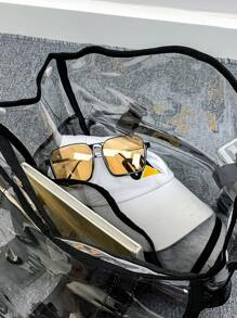 Transparent PVC Backpack, Stylish Contrast Color Backpack, Large Capacity For Men, Suitable For Laptop, Travel, Casual, Sports, Gift For Valentine's Day, Peach Tree Clear Bag Beach Bag - Multicolor - View 10