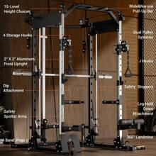 Smith Machine, 2200lbs Squat Rack With Duable Cable & LAT-Pull Down System, Training Equipment With Leg Hold-Down Attachment, Multi-Function Squat Rack Power Cage For Home Gym - 黑色 - 查看 4