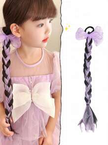 1PC KIDS Colorful Bow Wig Braids Hair Rings Ponytail Sweet Cool Twist Long Braids Hair Tie For Girls - Black - View 5