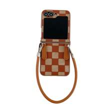 Check Pattern1pc Foldable Plaid Lanyard Phone Case, Compatible With Samsung Z Flip6/Z Flip5/Z Flip4