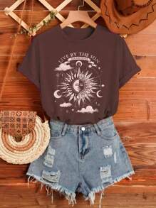 Live By The Sun Women's Graphic T-Shirt - 鏽棕色 - 查看 1