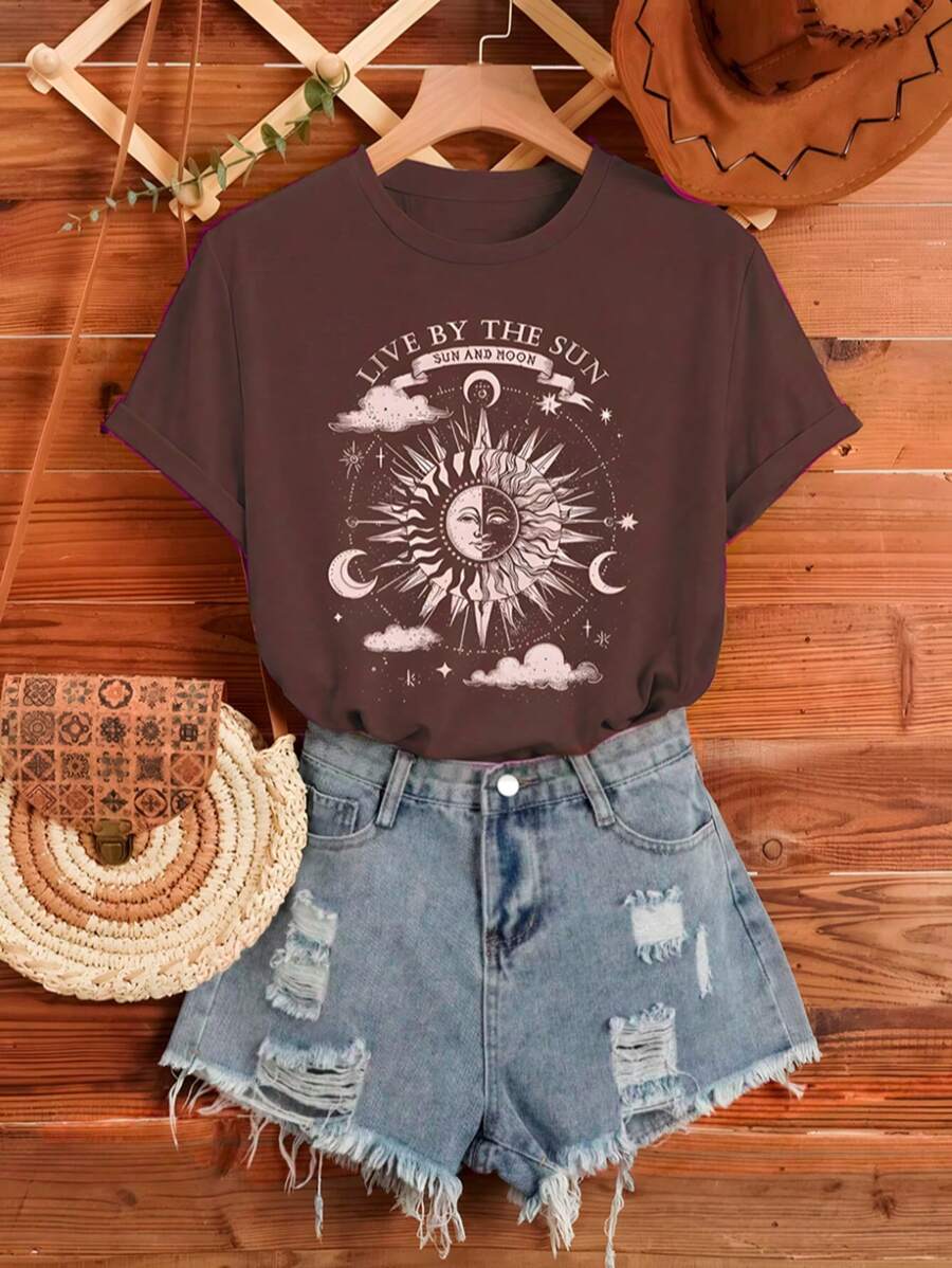 Live By The Sun Women's Graphic T-Shirt - 鏽棕色 - 查看 1