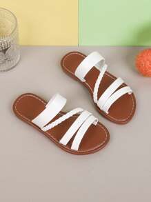 1 Pair Girls Summer New Flat Slippers, Children Non-Slip Soft Bottom Indoor/Outdoor Comfortable Casual Slippers, Fashionable Girl Shoes