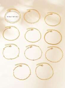 11 件金心形和方形锆石手链，复古优雅风格，分层时尚配饰，适合日常佩戴 - 彩色 - 查看 4