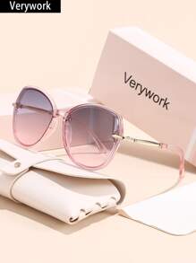 Verywork 1 件几何现代简约风格优雅优质品牌设计女士时尚眼镜配有存储和擦拭布适合户外休闲活动驾驶购物装饰夏季海滩度假、户外、旅行礼物的理想选择太阳镜镜腿装饰优雅风格超大蝴蝶镜框 - 彩色 - 查看 2