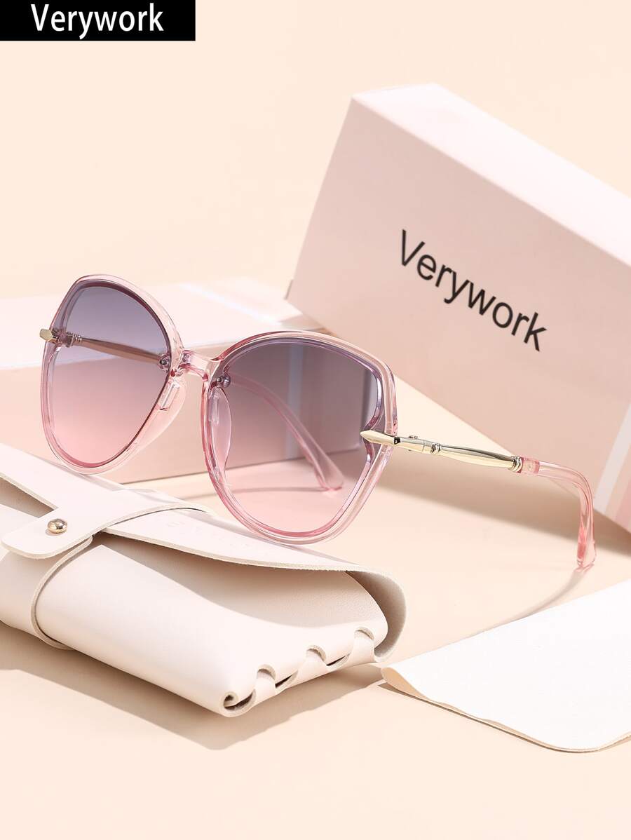 Verywork 1 件几何现代简约风格优雅优质品牌设计女士时尚眼镜配有存储和擦拭布适合户外休闲活动驾驶购物装饰夏季海滩度假、户外、旅行礼物的理想选择太阳镜镜腿装饰优雅风格超大蝴蝶镜框