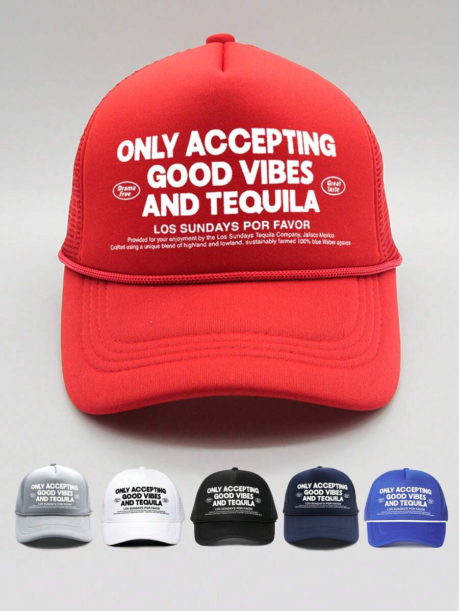 1件女款「Only Accepting Good Vibes」印花可調節抽繩棒球帽,戶外防曬休閒帽,適合春季、秋季、旅行、海灘、度假、網球 - 棒球帽 - 查看 1