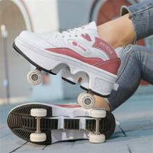 New Transformable 4-Wheel Heelys Shoes For Teenagers And Students, Dual Wheel Roller Shoes - Pink - View 4