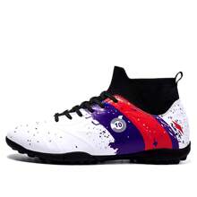 男子足球鞋高帮足球鞋户外透气运动专业钉鞋青少年男孩足球鞋男女通用 - 白色 - 查看 1