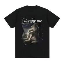 Meme T-Shirt Comedy Alpha Wolf Literally Me Unisex Male Female 100% Cotton Top Premium Streetwear Launch Immediate Shipping Various Colors!! Plus Size - 黑色 - 查看 2