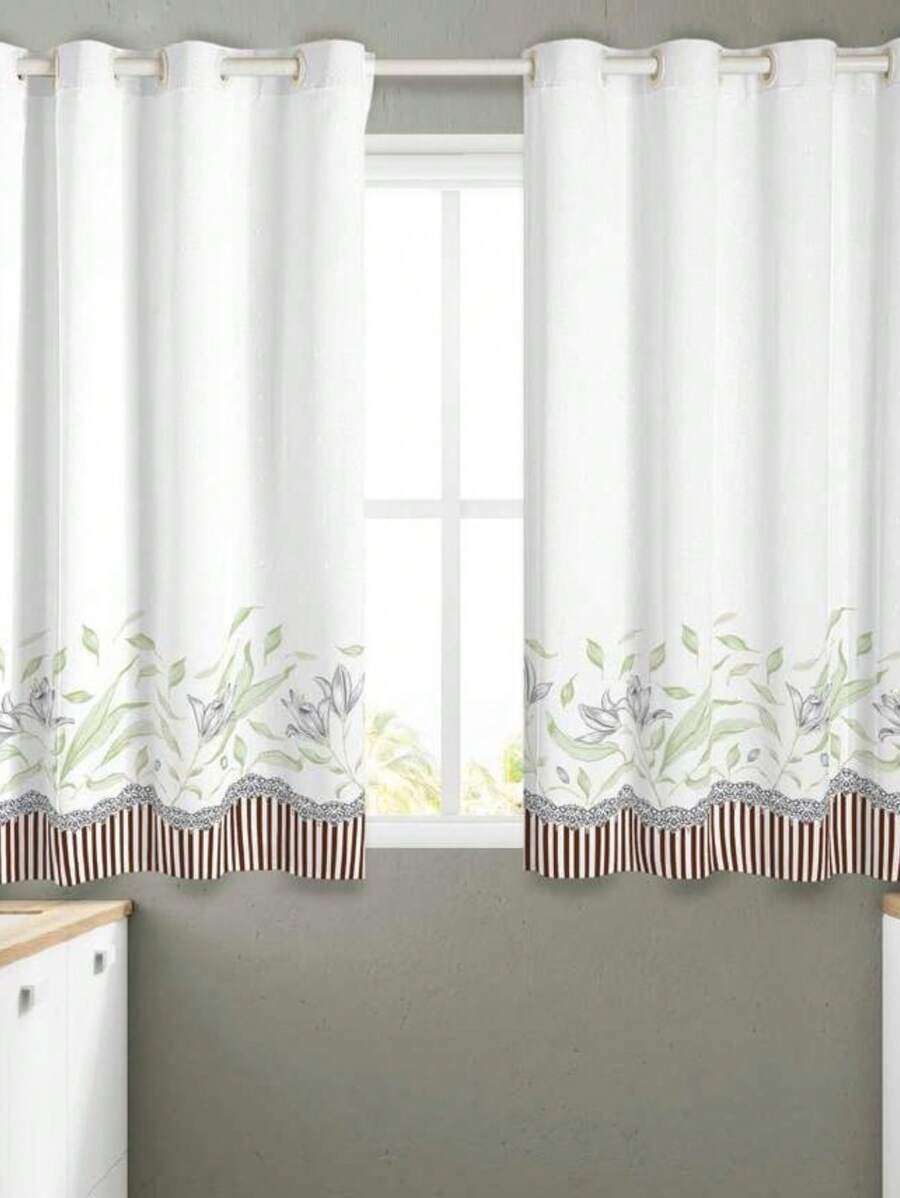 Printed Kitchen And Window Curtain 2.00 X 1.50 - White Flowers - View 1