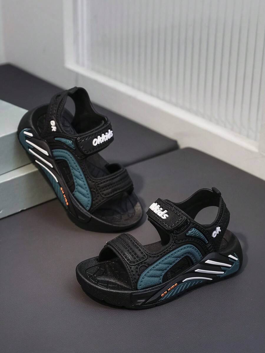 1 Pair Kids Outdoor Sandals, Beach Shoes, Jelly Shoes, Soft Sole, Non-Slip, Hook And Loop Closure, Fashion Solid Color Cute Open Toe Sandals, Breathable, Quick Dry, Suitable For Spring/Summer Season, Beach, Outdoor Play - Black - View 1