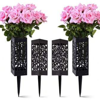 2pcs-Memorial Flower Stand Grave Vases For Cemetery With Stake,Courtyard Decoration Square Cemetery Flowerpot With Spike Ground Outdoor Plant Sign Decoration