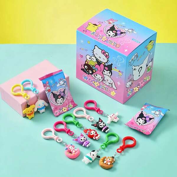 Sanrio Caixa de presente misteriosa com 10 peças/conjunto, incluindo chaveiro, pingente, pingente de bolsa, adequada para presentes de Natal, aniversário, dia dos namorados, lembrancinhas com personagens Sanrio, caixa surpresa colecionável