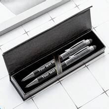 1 Set Of Black Metal Rhinestone Ball Point Pen, Laser Engraved Letter, Customizable, Suitable For Bar, School, Office Use, Corporate Promotion, Meeting, Teacher-Student Gift, Holiday Customized Gift - Black - View 1