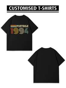 Customized "1994 Vintage" Personalized Numeric & Letter Design Men T-Shirt, Customize Your Text, Name, Selfie/Baby/Friend/Idol/Couple/Family/Party/School/Sports/Pet Love Graphic, Logo/Business/Company Uniform, Birthday, Holiday, Party, Wedding, Friend, Anniversary, Valentine's Day Gifts Ornamental,Dawg Stylish,Fashion,Hipster,Contracted,Easy Costume,Modest Fashion,Minimal Chic,Casual Custom,Unique,Personalized Ideal Gifts For Him Family,Boyfriend,Friends,Children